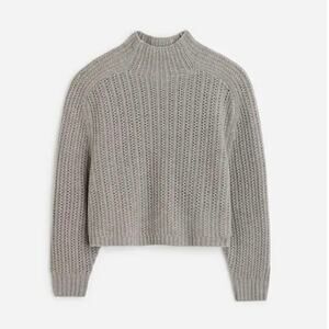 NWOT Madewell 100% Merino Wool Pointelle-Stitch Mockneck Sweater Grey Small